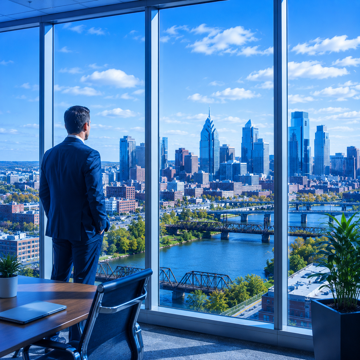 looking out over local eastern pennsylvania cityscape